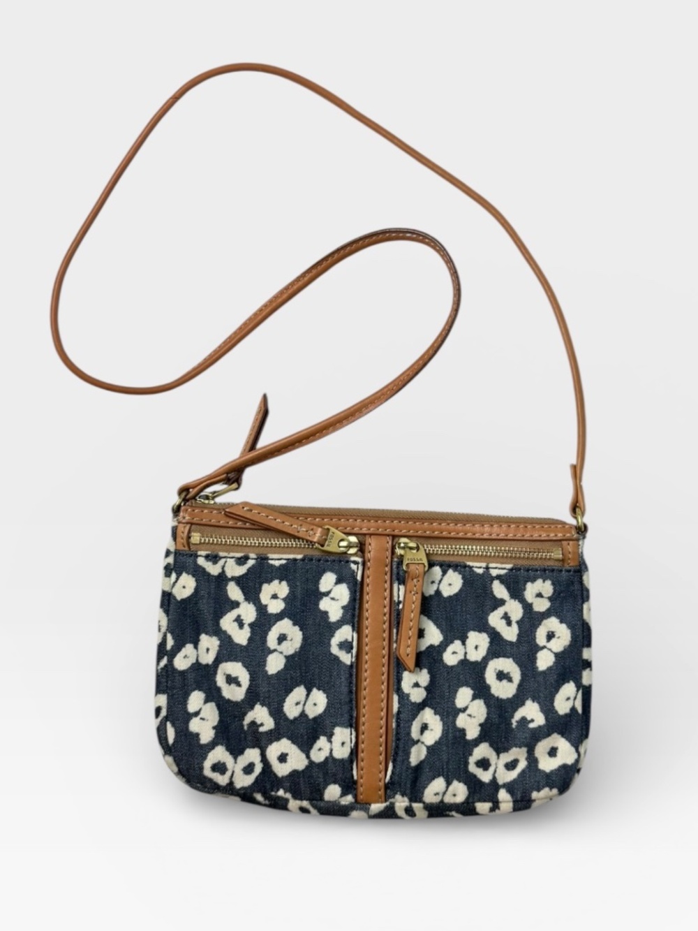 Fossil Erin Small Top Zip Crossbody Purse Bag Animal Print